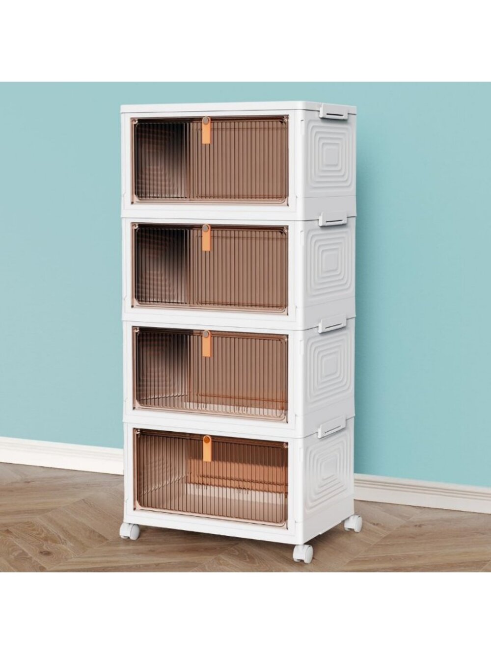 Stackable 4-Tier Plastic Storage Bins with Lids - 23QT Organizing Solution